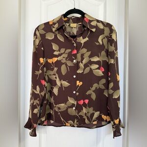 Caslon Brown/Green Floral Blouse Size S